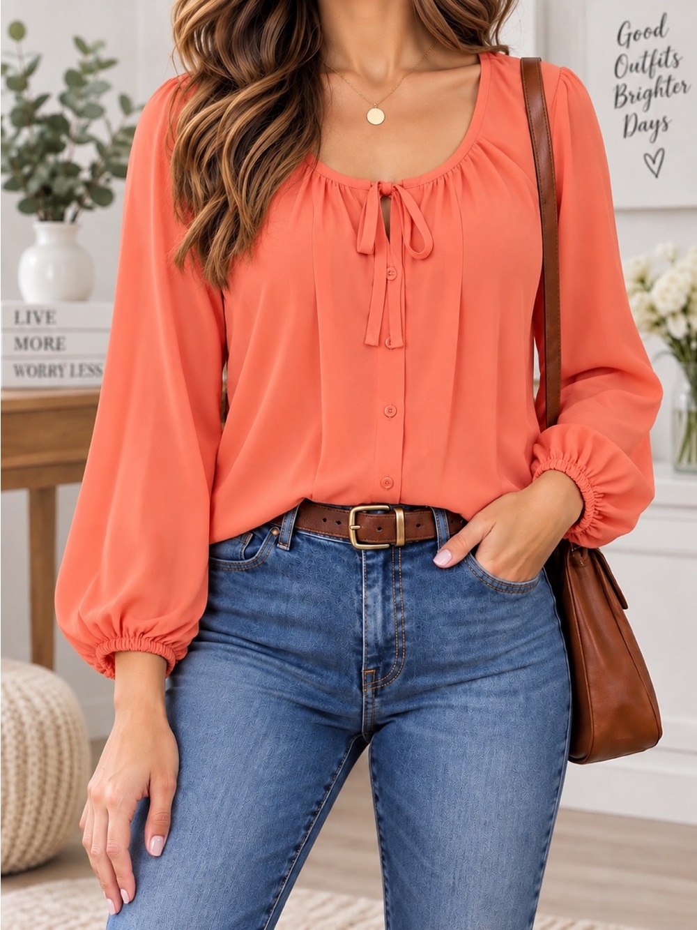 Style & Co. Coral Button-Front Peasant Blouse